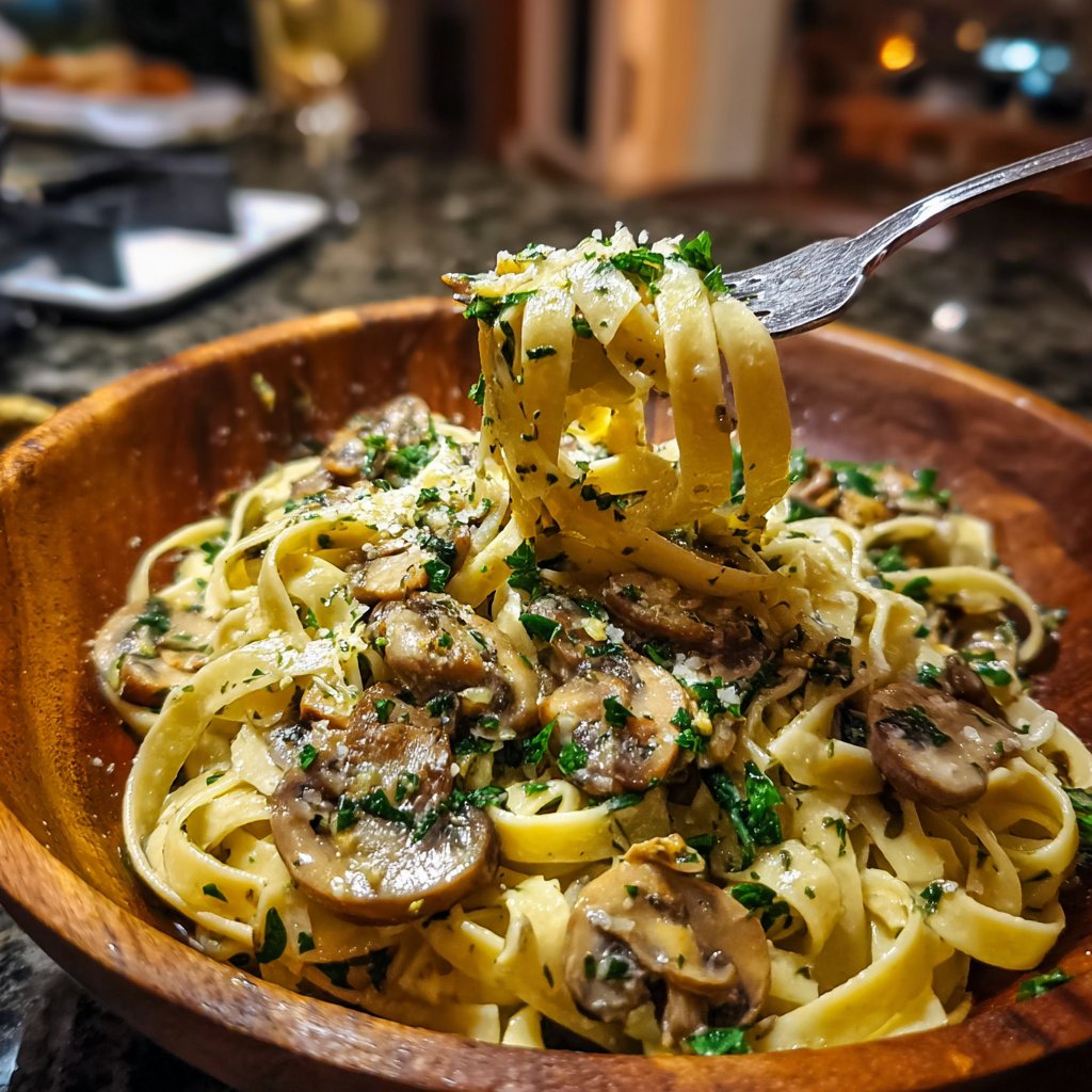 Creamy Garlic Mushroom Fettuccine